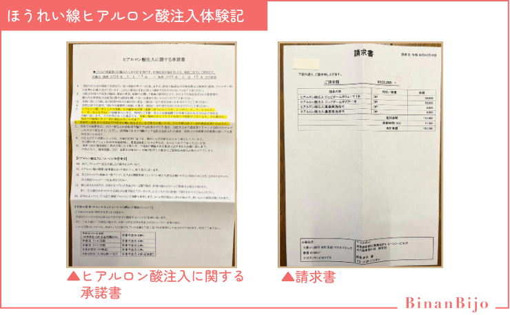 ヒアルロン酸注入に関する書類の画像