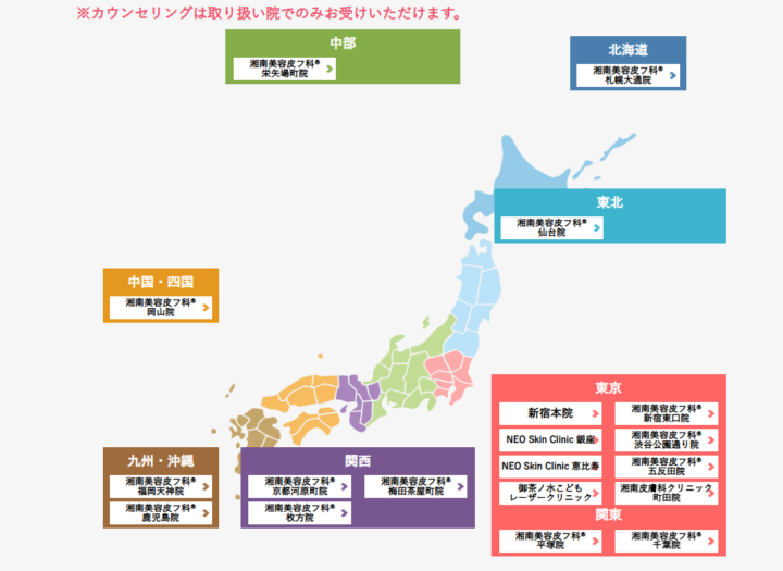 湘南美容クリニック　ザーフ　取り扱い一覧
